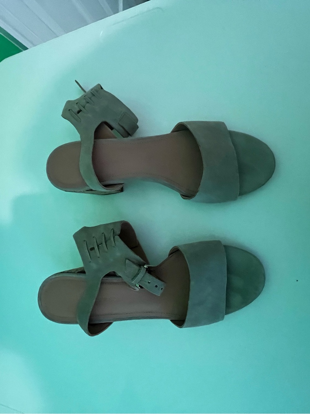Belle by Sigerson Morrison Olive Green Open-Toe Block Heel Mules